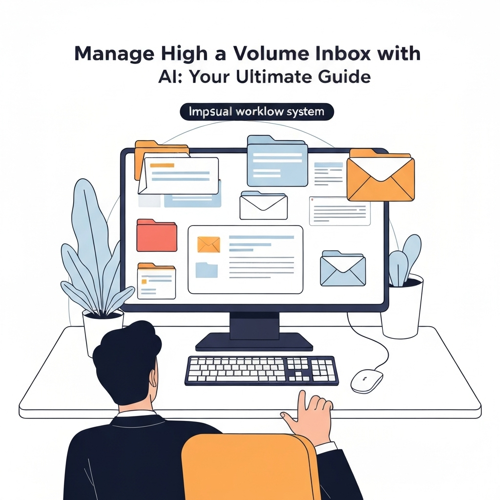 Conceptual illustration: AI streamlines to manage high volume inbox, offering email overload solutions and smart organization.