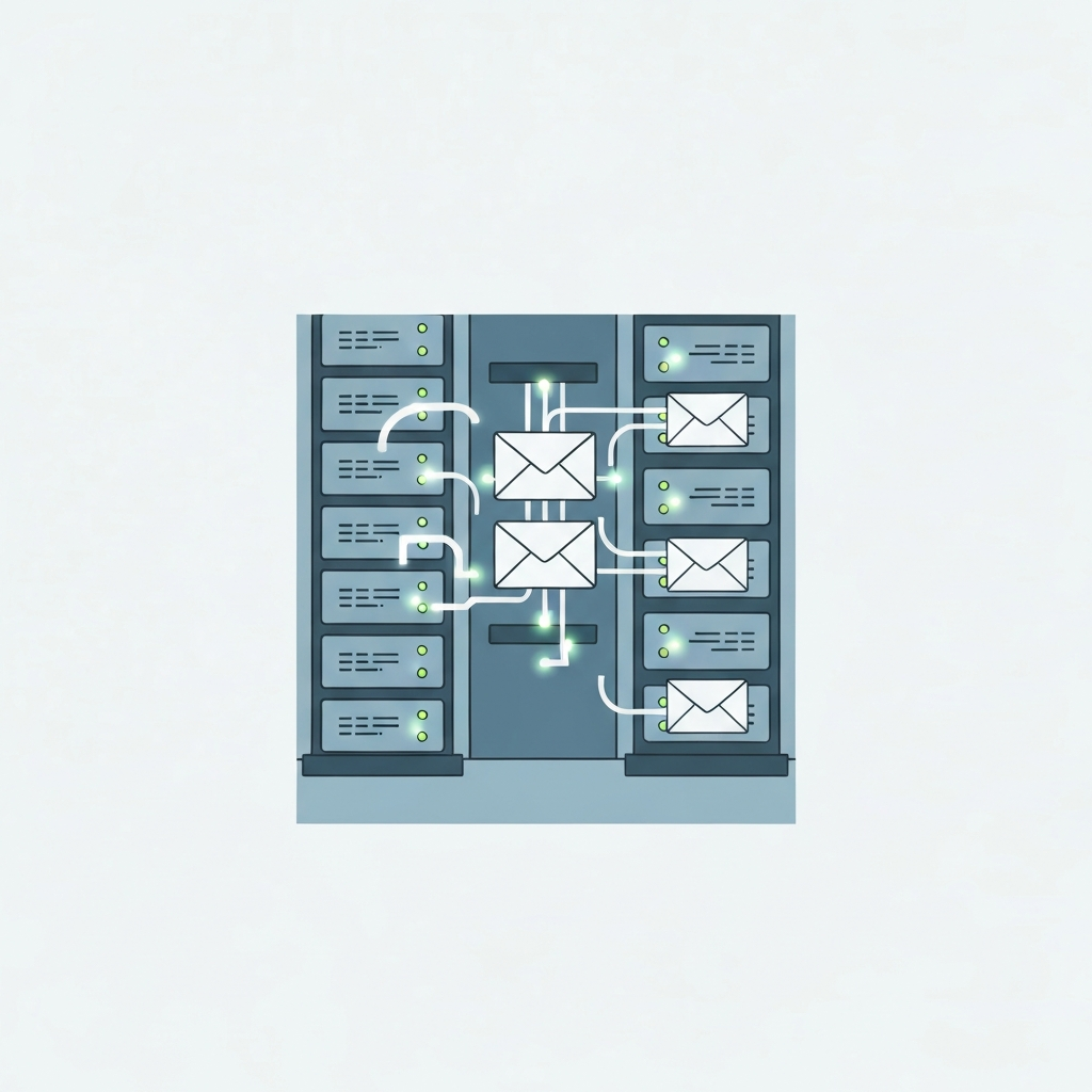 Modern graphic illustrating automatic email systems for increased productivity and inbox management.