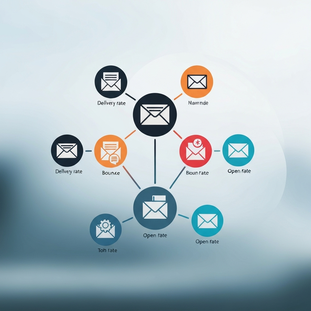 Modern dashboard visualizing email performance metrics, including analytics, open rates, and deliverability.