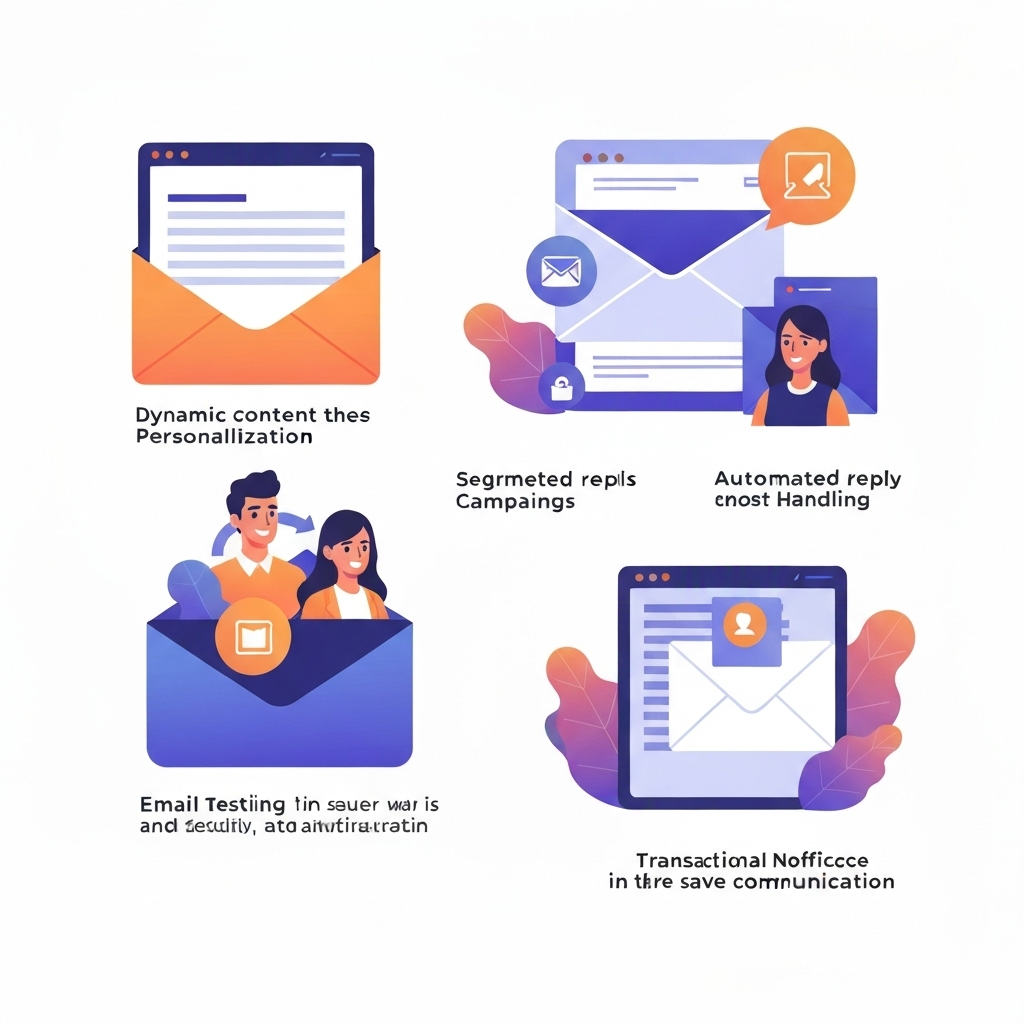 Modern graphic visualizing key aspects of email testing for enhanced campaign performance and growth.