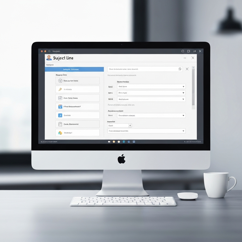 Clean, modern graphic illustrating AI-powered email writing for enhanced business communication and productivity.