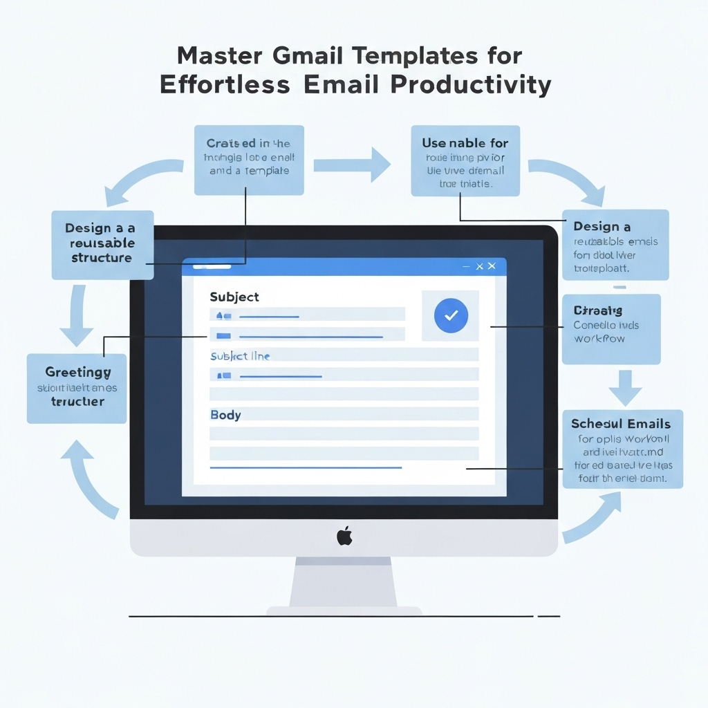 Visual guide to creating and using a Gmail template for faster, more productive email responses.