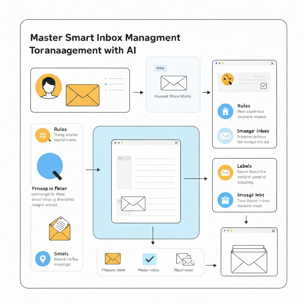 AI illustration showing smart inbox management: automated email sorting and organization for peak productivity.