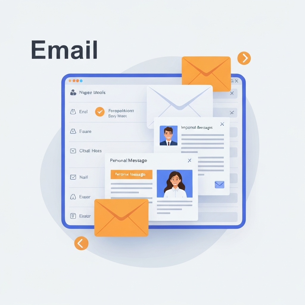 Modern professional illustration of an organized email with inbox for productivity tips.