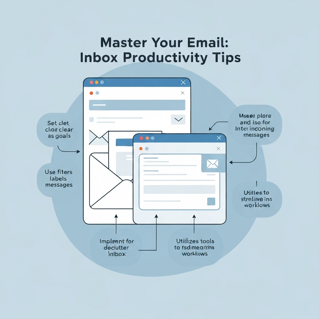 Clean, minimalist illustration of an efficient email with inbox, showcasing key inbox productivity tips.