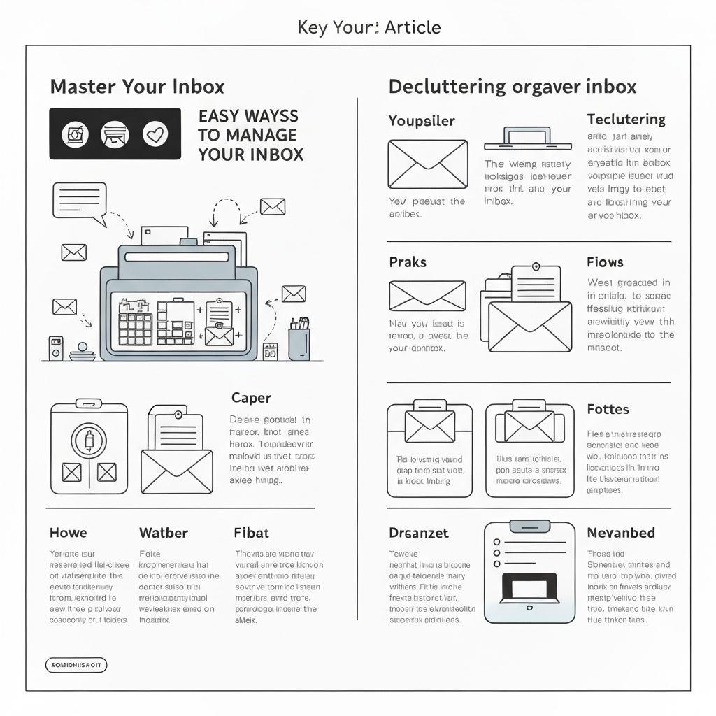 Minimalist illustration explaining how to manage my inbox effectively, reducing stress and improving productivity.
