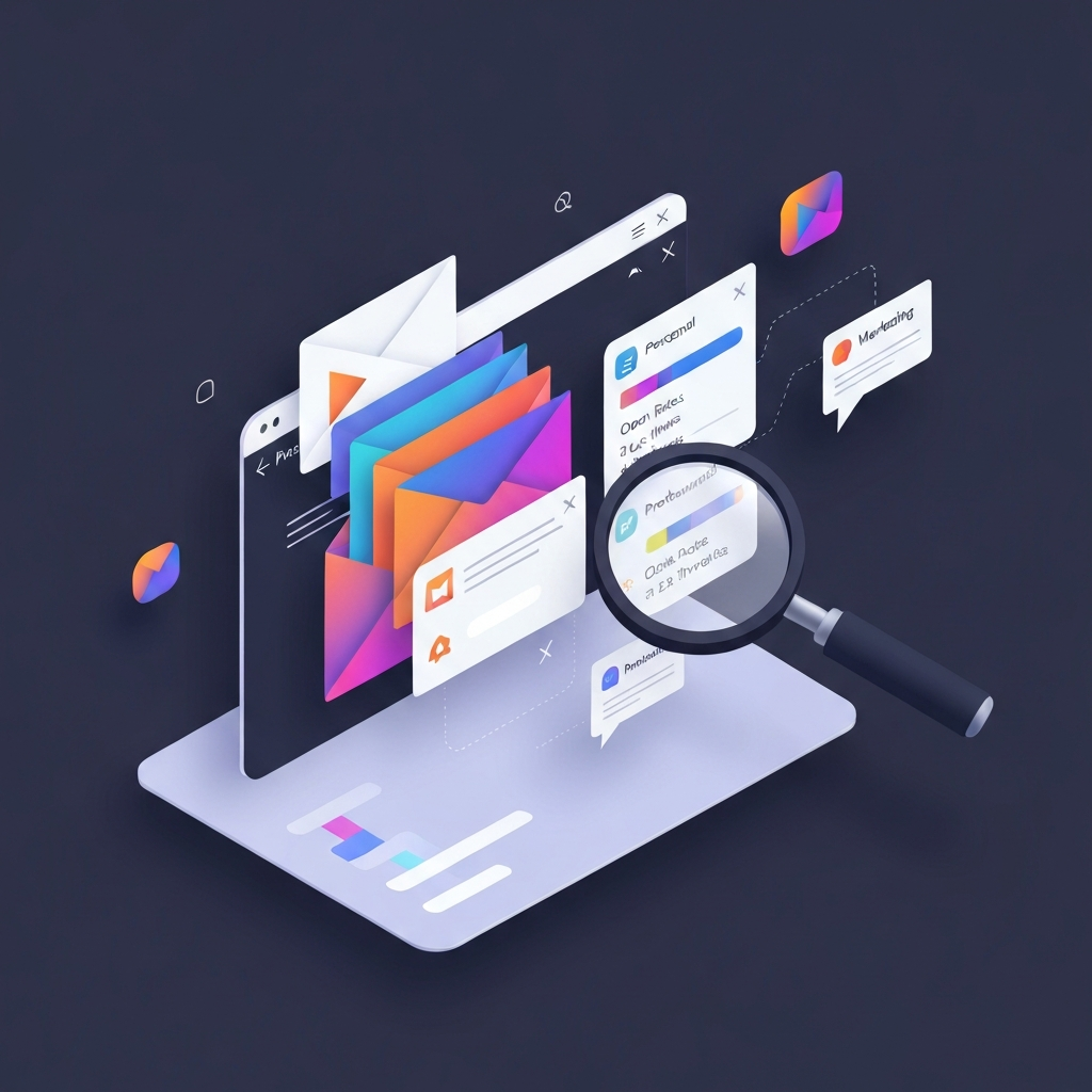 Modern professional graphic visualizing email inbox analytics to boost productivity and reduce overload.
