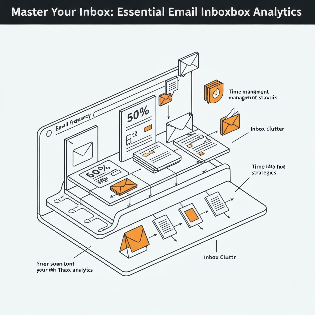 Minimalist illustration explaining email inbox analytics, key metrics for efficiency.
