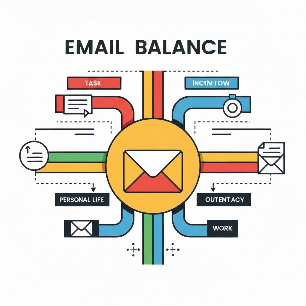 Illustration explaining how to achieve email balance for better productivity and digital well-being.