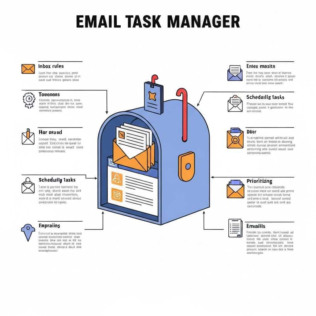 Minimalist illustration of an email task manager organizing emails for efficient inbox management.