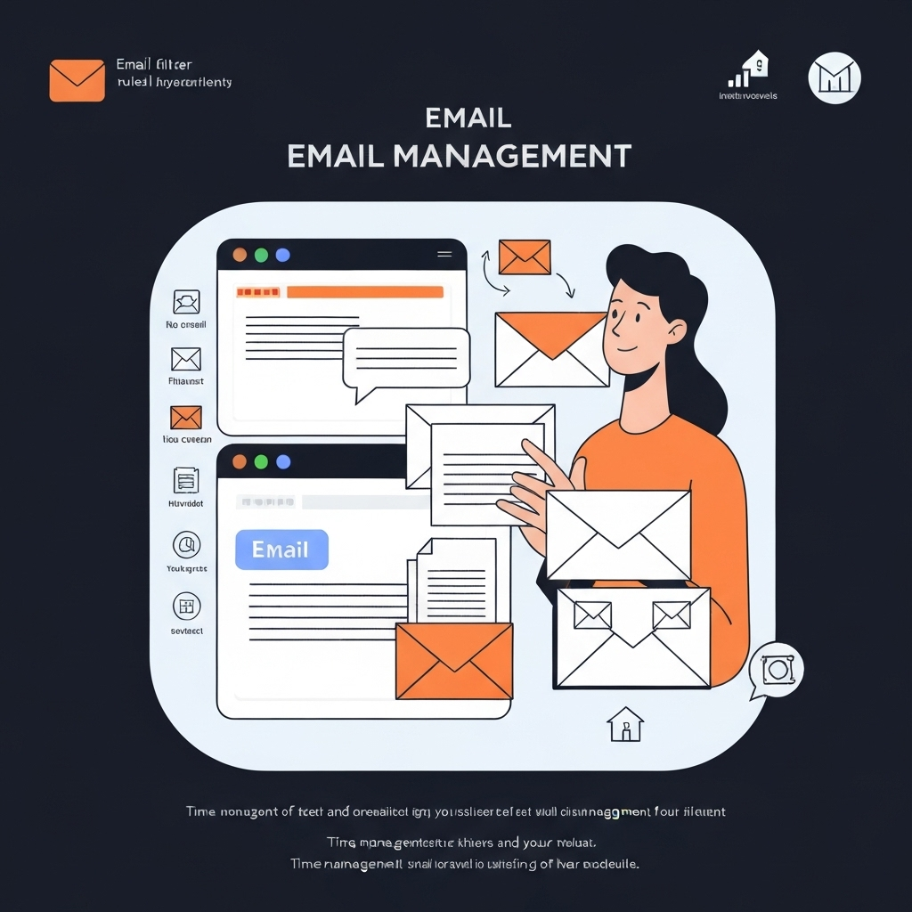 Illustration explaining how email management services help achieve inbox zero and boost productivity.