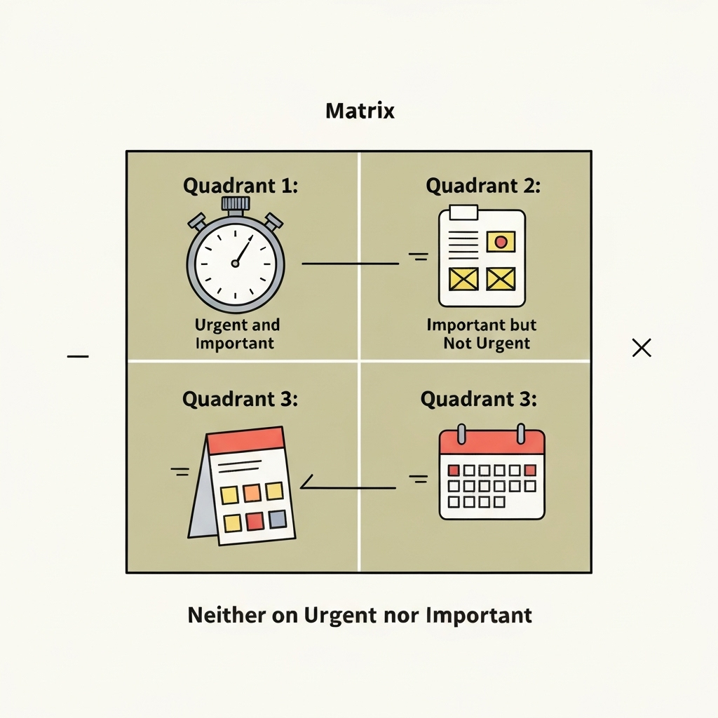 Minimalist illustration of the Eisenhower Matrix, guiding urgent vs important task prioritization.