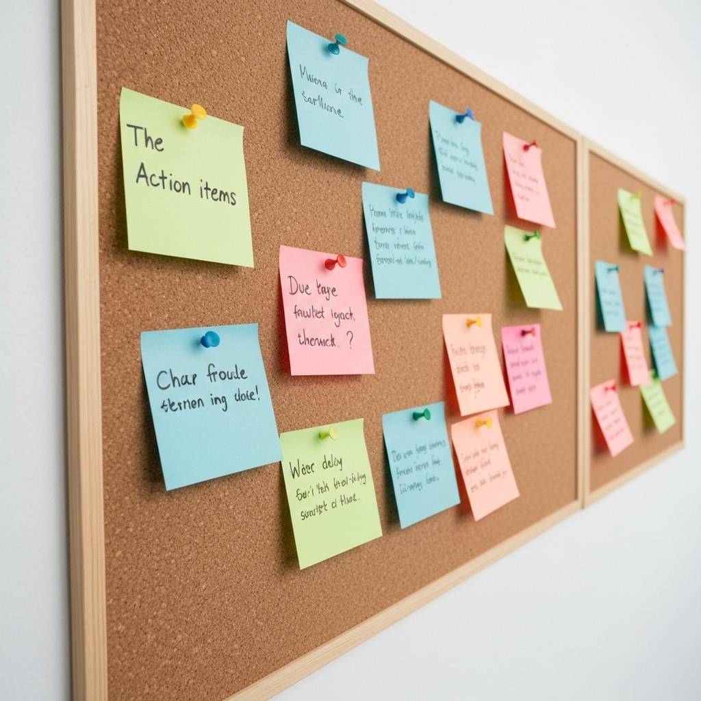 Modern illustration of organized action items and tasks, boosting productivity for busy professionals.