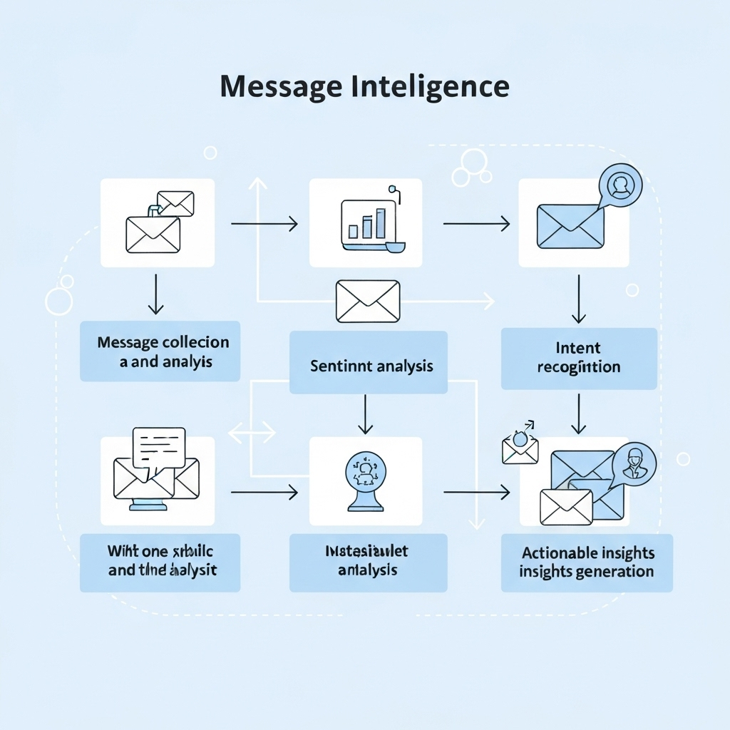 Message intelligence illustration: transforming emails into actionable communication insights.