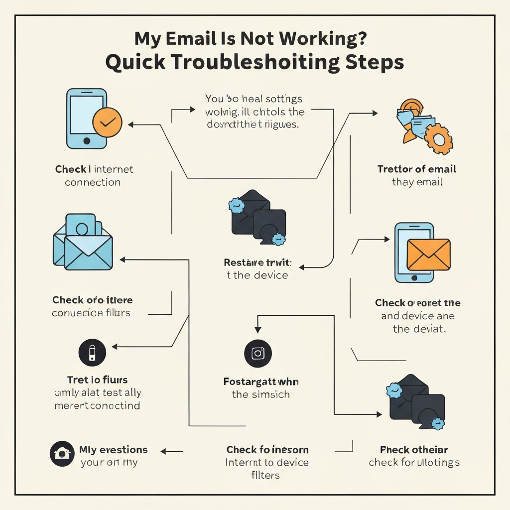 Visual guide for when my email is not working: common troubleshooting steps illustration.