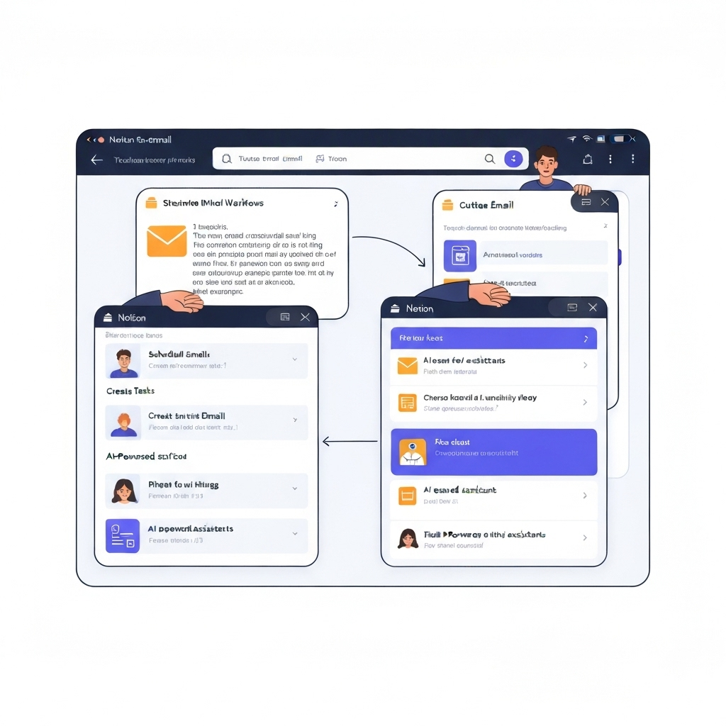 Illustration of Notion email integration, showing AI tools for managing inbox efficiently.