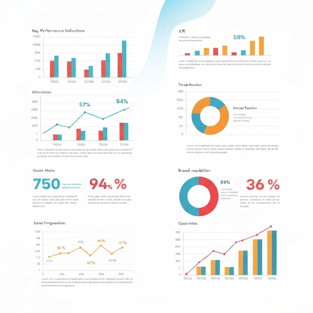 Modern graphic illustrating key KPIs for public relations success and analytics.