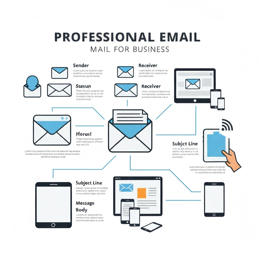 Illustration of professional email business strategies for boosting productivity and efficient inbox management.