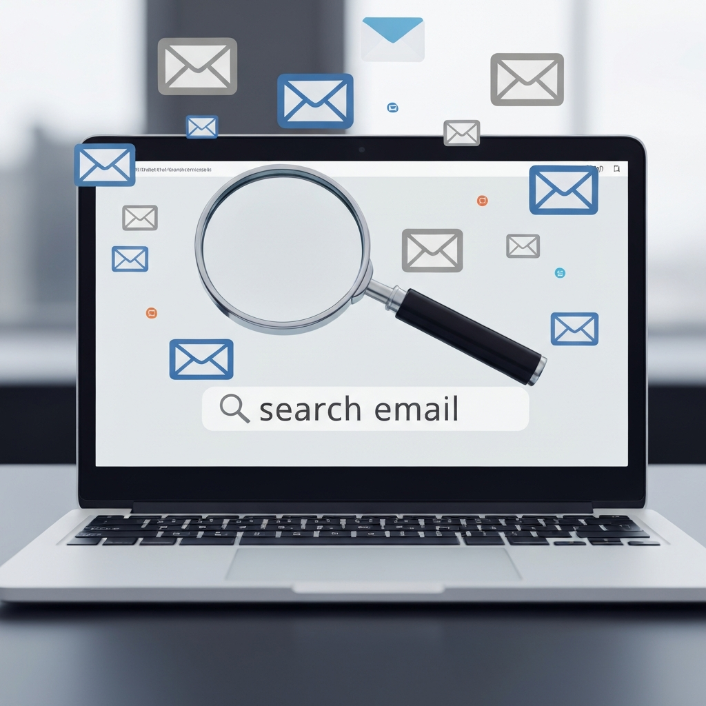 Professional graphic for smart email search, showcasing AI tools to find emails faster and organize your inbox.