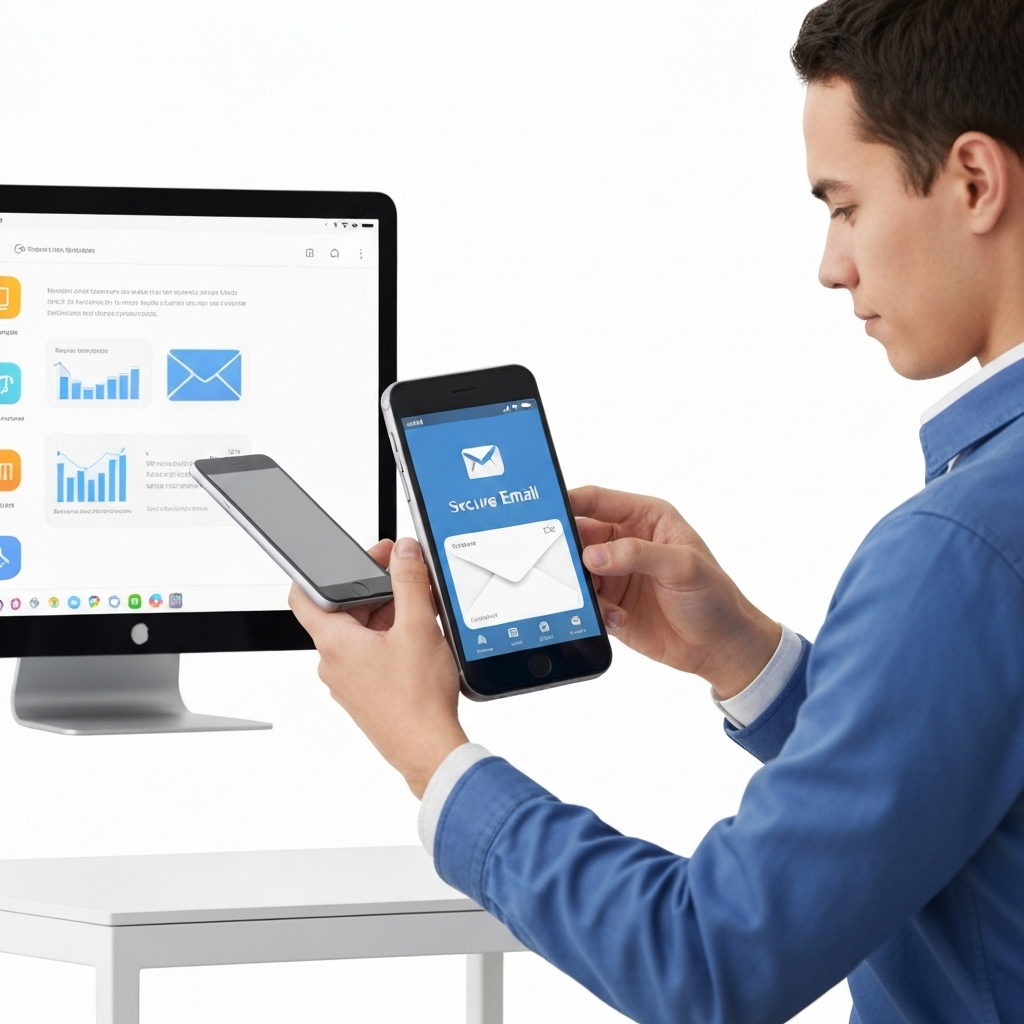 Modern graphic illustrating secure business email with AI protection for enhanced inbox security.