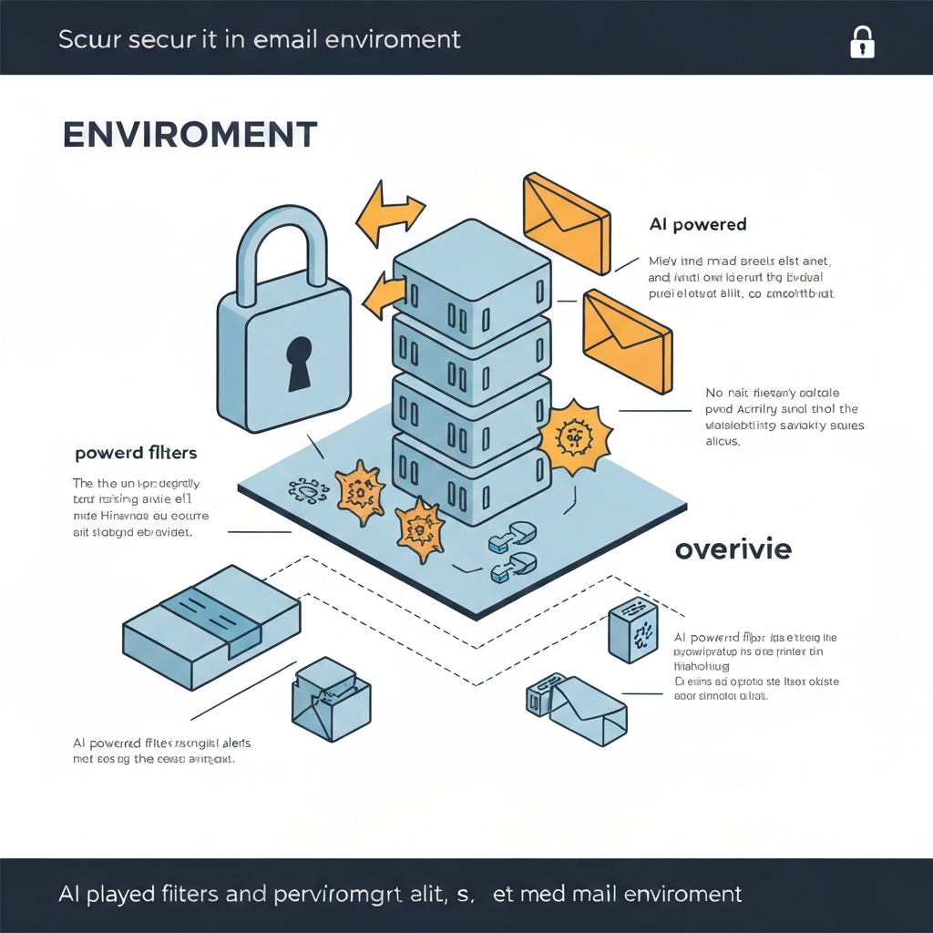 AI protecting a secure business email inbox from cyber threats.