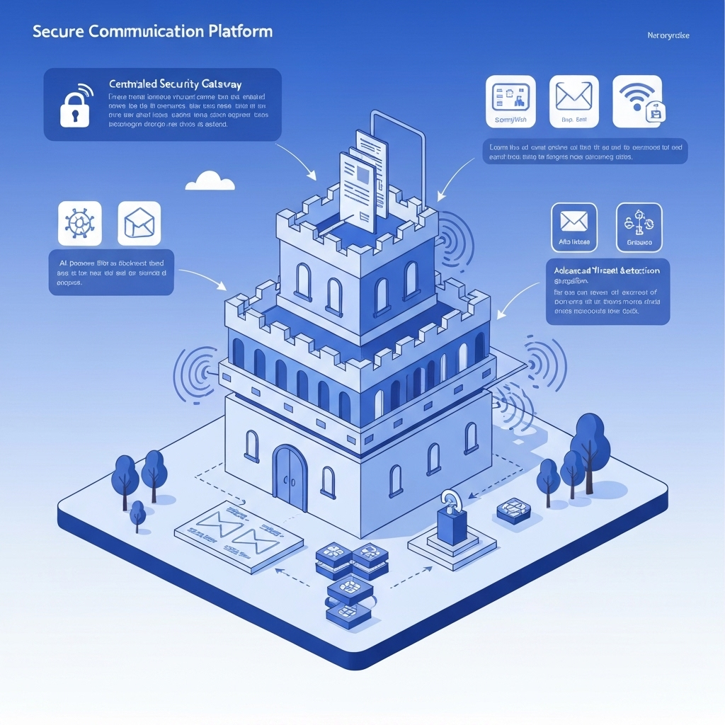 Secure communication platform illustration demonstrating AI email security and data privacy.