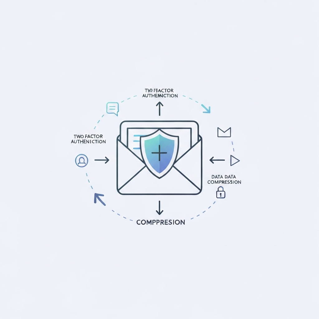 Modern illustration of secure email sending, featuring digital locks and shield icons for protecting business communications.