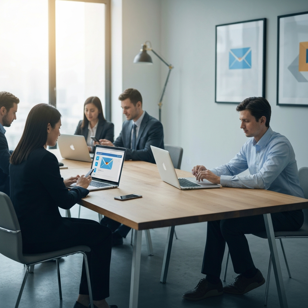 Professional illustration of secure email services for business, emphasizing data protection.