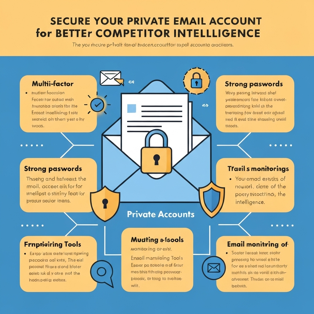 Illustration of a secure private email account safeguarding data for competitor intelligence.