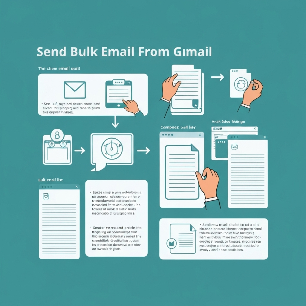 Illustration showing how to send bulk email from Gmail, simplifying mass sending and inbox management.
