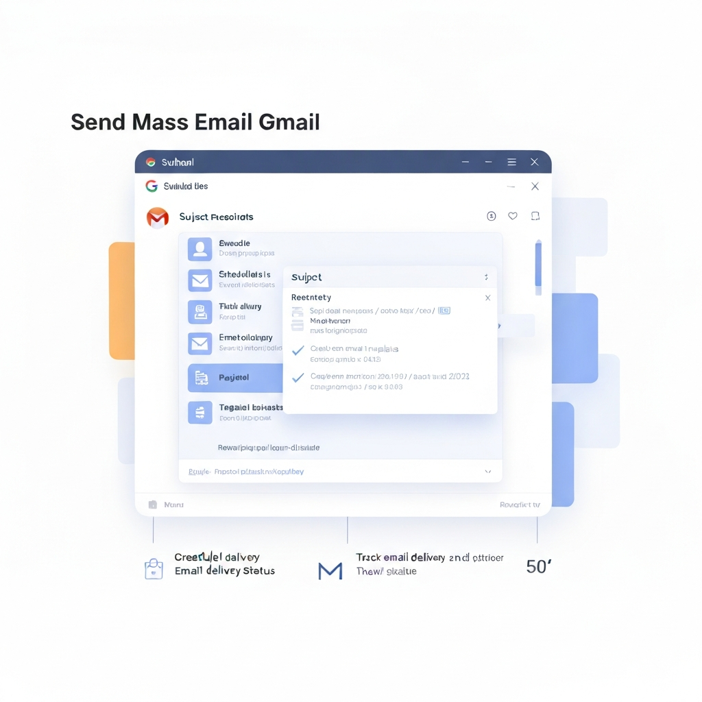 Illustration of how to send mass email in Gmail, featuring organized inbox and sending icons for productivity.