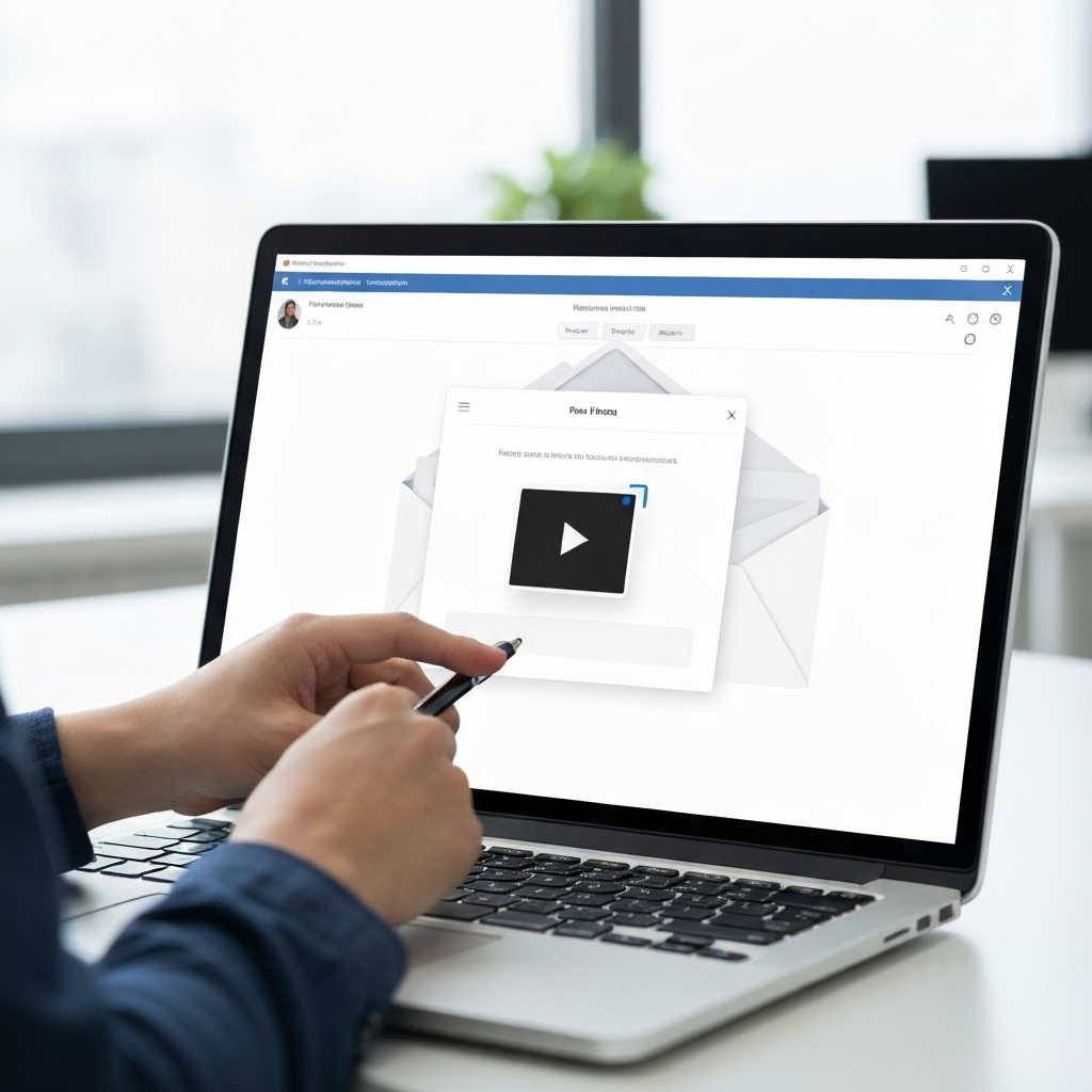 Modern professional efficiently sending video via email using smart tools.