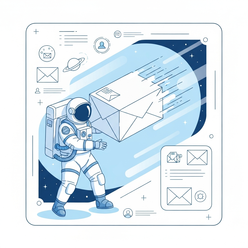 Superhuman Mail: Illustration of boosted inbox productivity and smart email management.