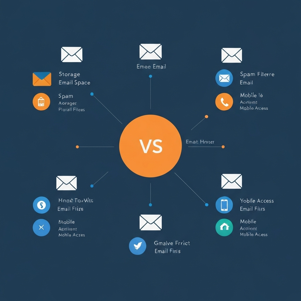 Modern graphic illustrating top email providers for peak business productivity and key features.
