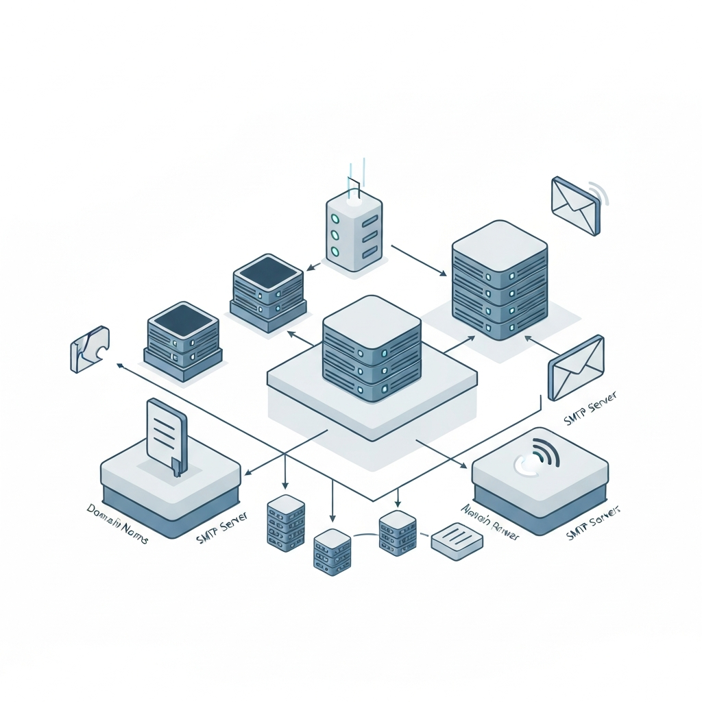 Modern graphic illustrating secure email servers providers enhancing business productivity.