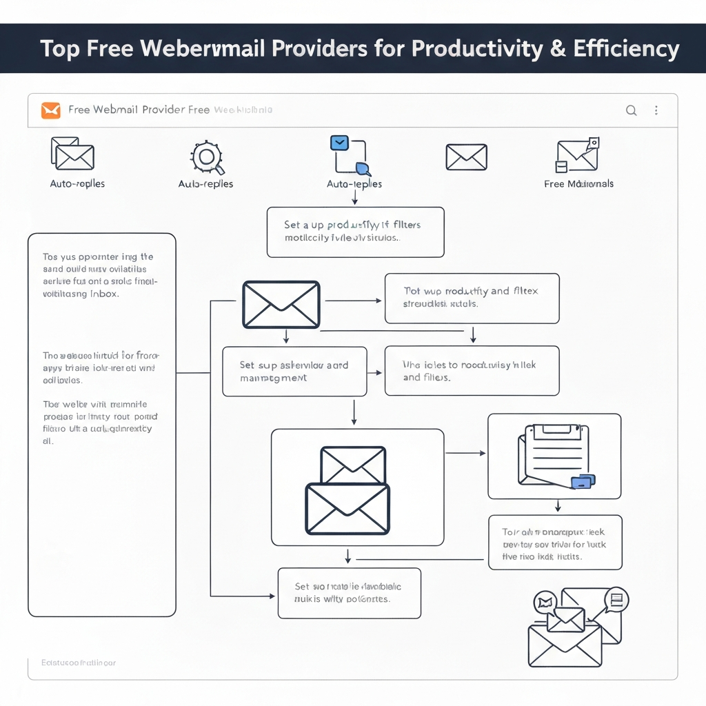 Illustration of free webmail providers connecting to productivity tools, symbolizing efficiency and organization.
