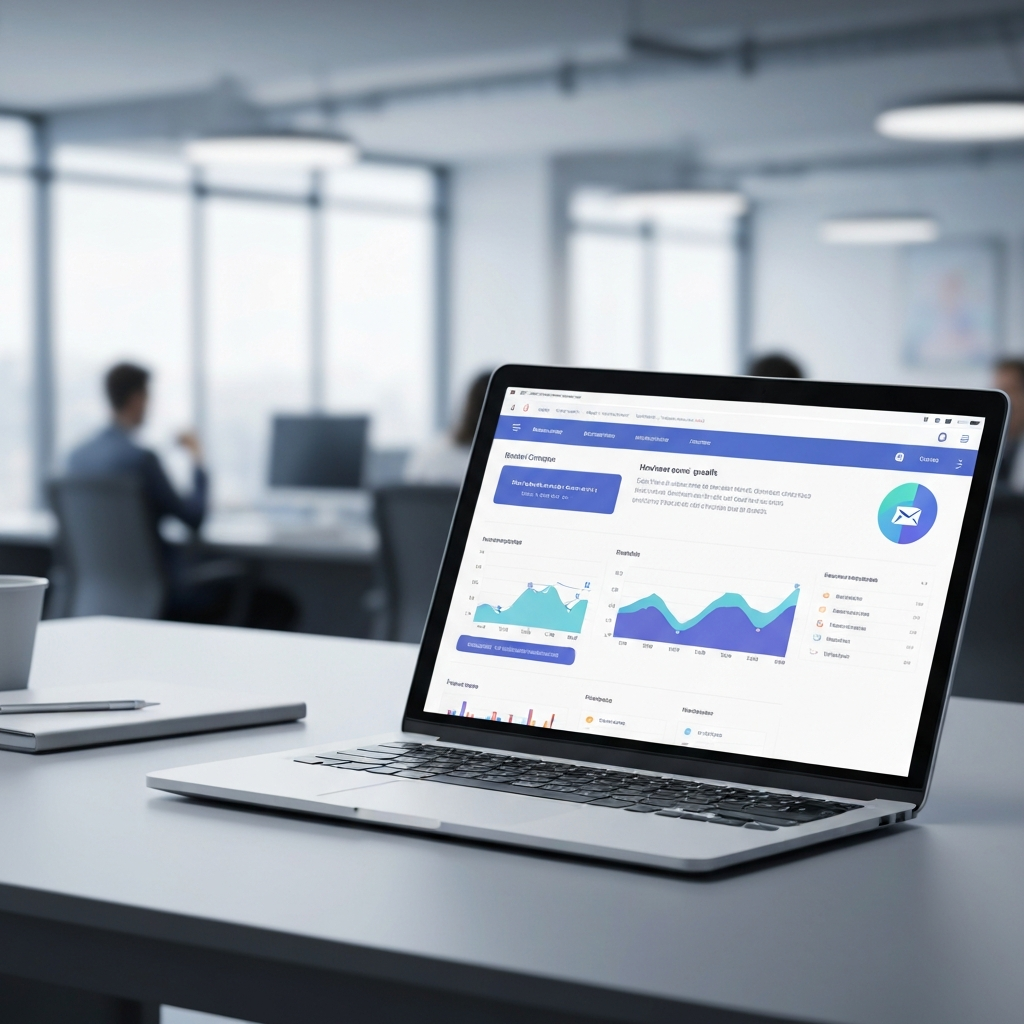 Modern graphic representing email communication flowing into business intelligence insights.