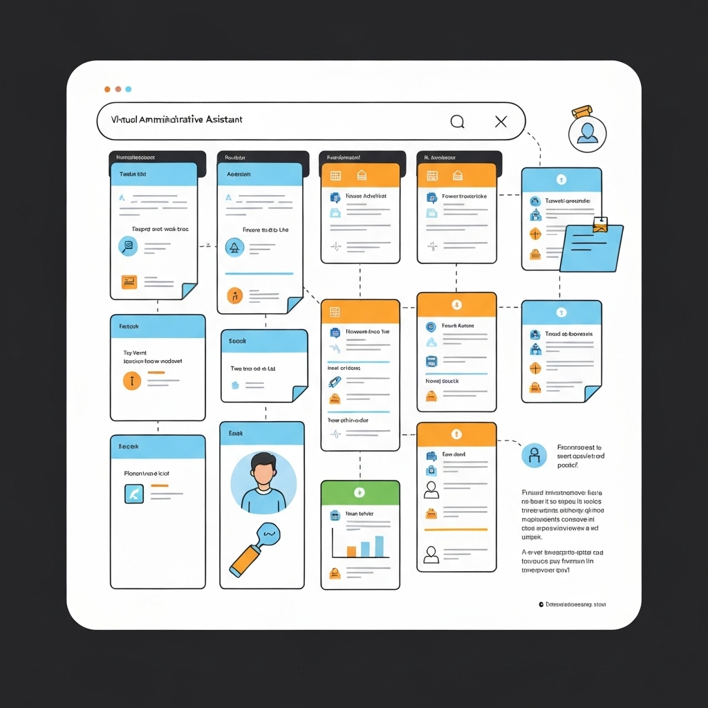 Clear illustration: virtual administrative assistant using AI to boost productivity and manage tasks.