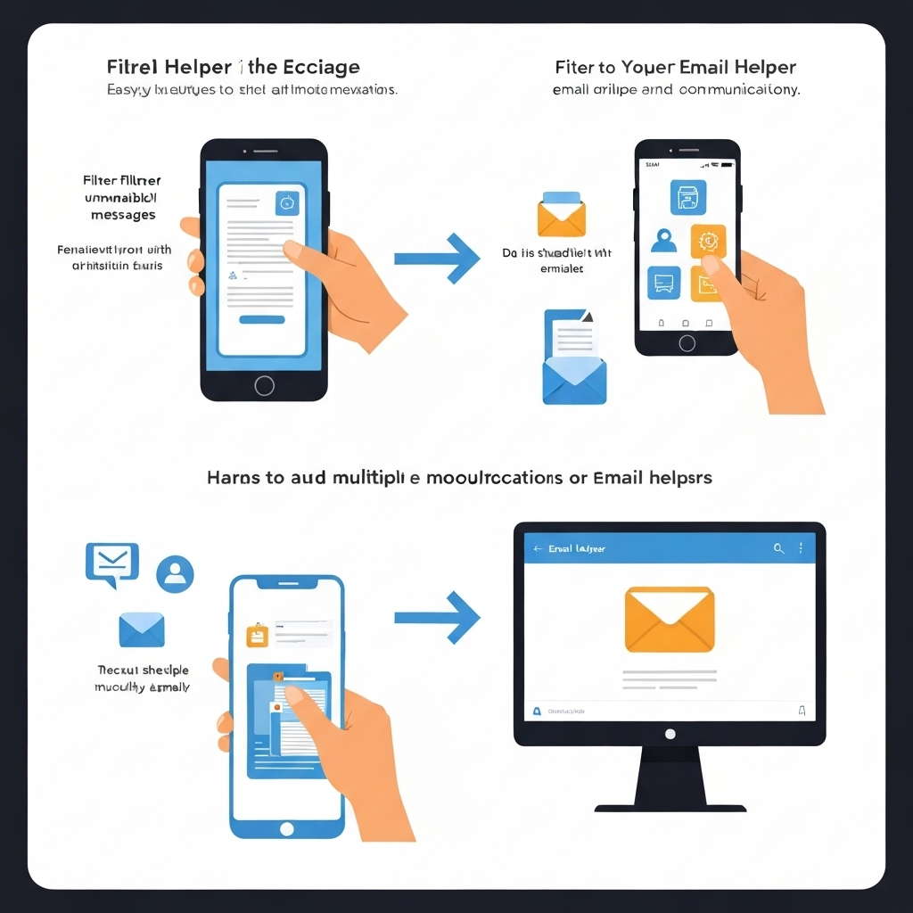 Modern illustration of an AI email helper assisting users to manage their inbox efficiently.
