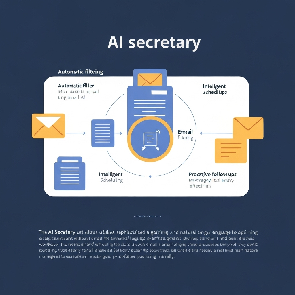 Illustration of an AI secretary organizing emails for enhanced productivity.