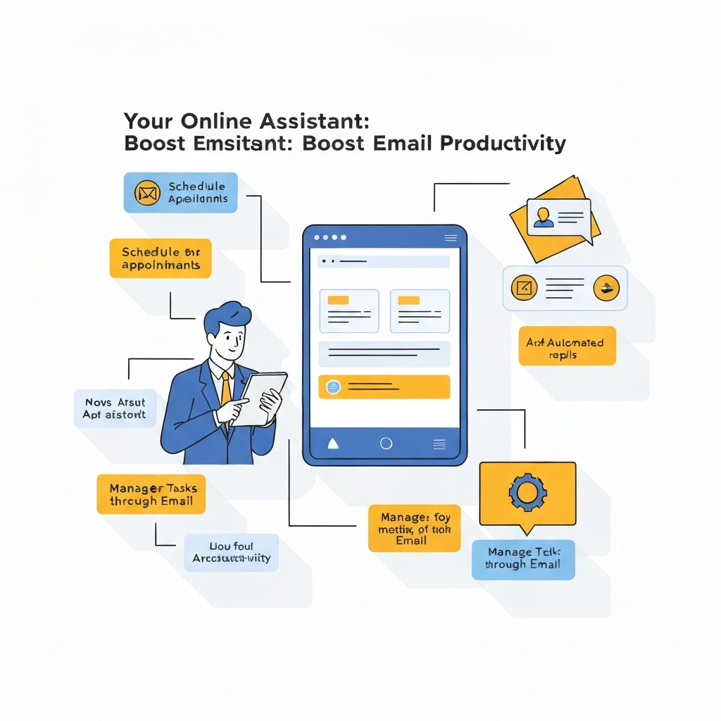Clear illustration of an online assistant streamlining inbox management for boosted email productivity.